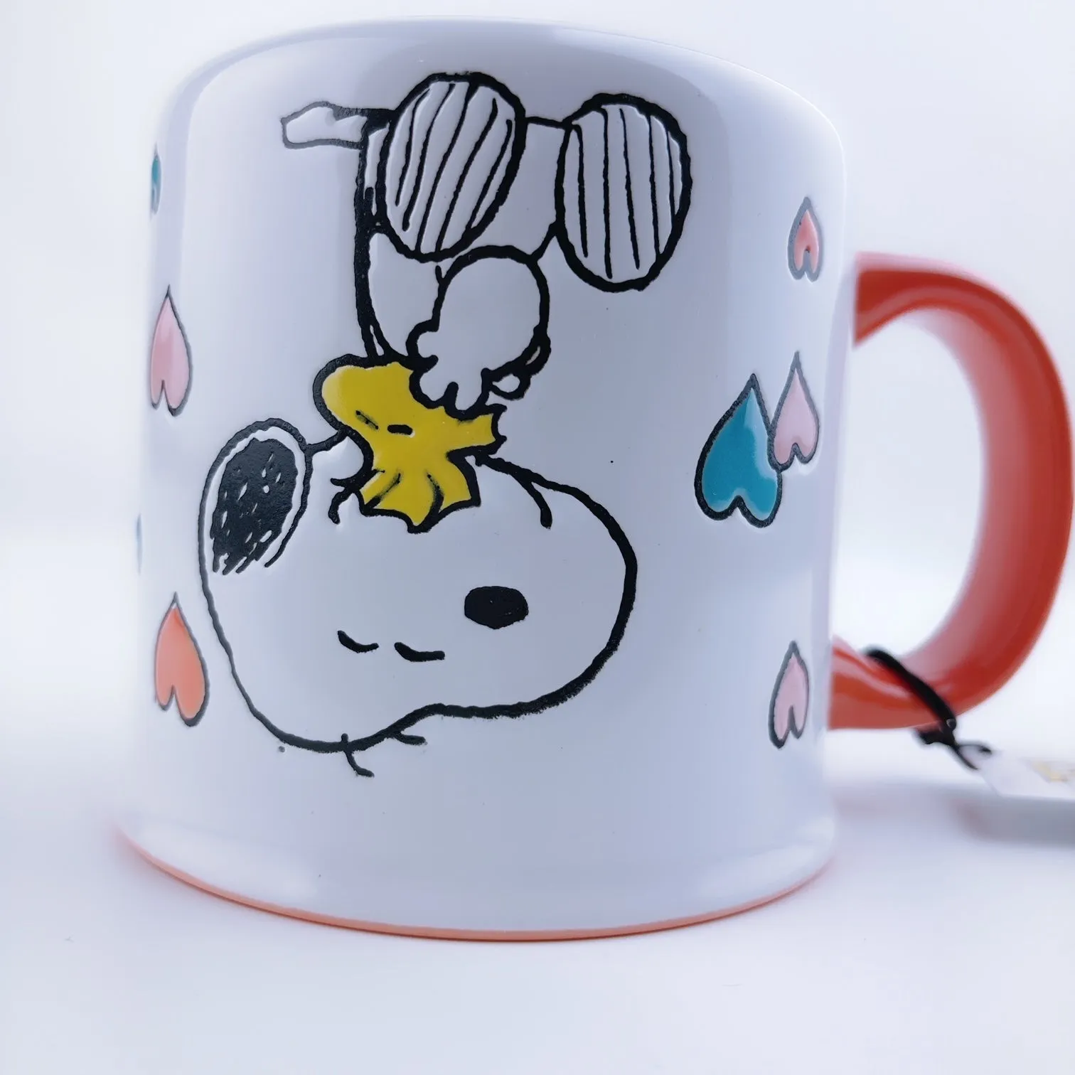 Peanuts Snoopy & Woodstock Hugging Love Hearts Ceramic Stoneware Mug 21 oz - Orange