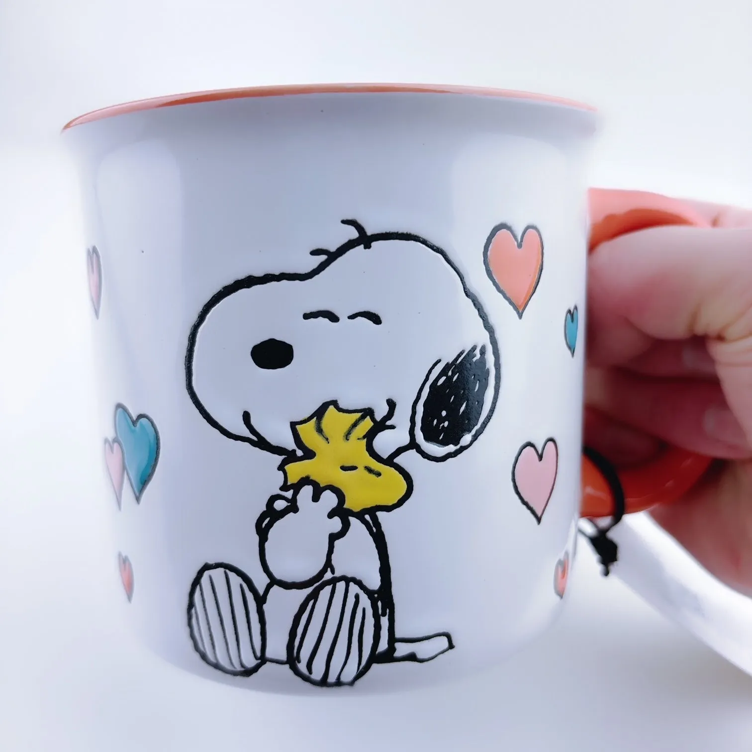 Peanuts Snoopy & Woodstock Hugging Love Hearts Ceramic Stoneware Mug 21 oz - Orange