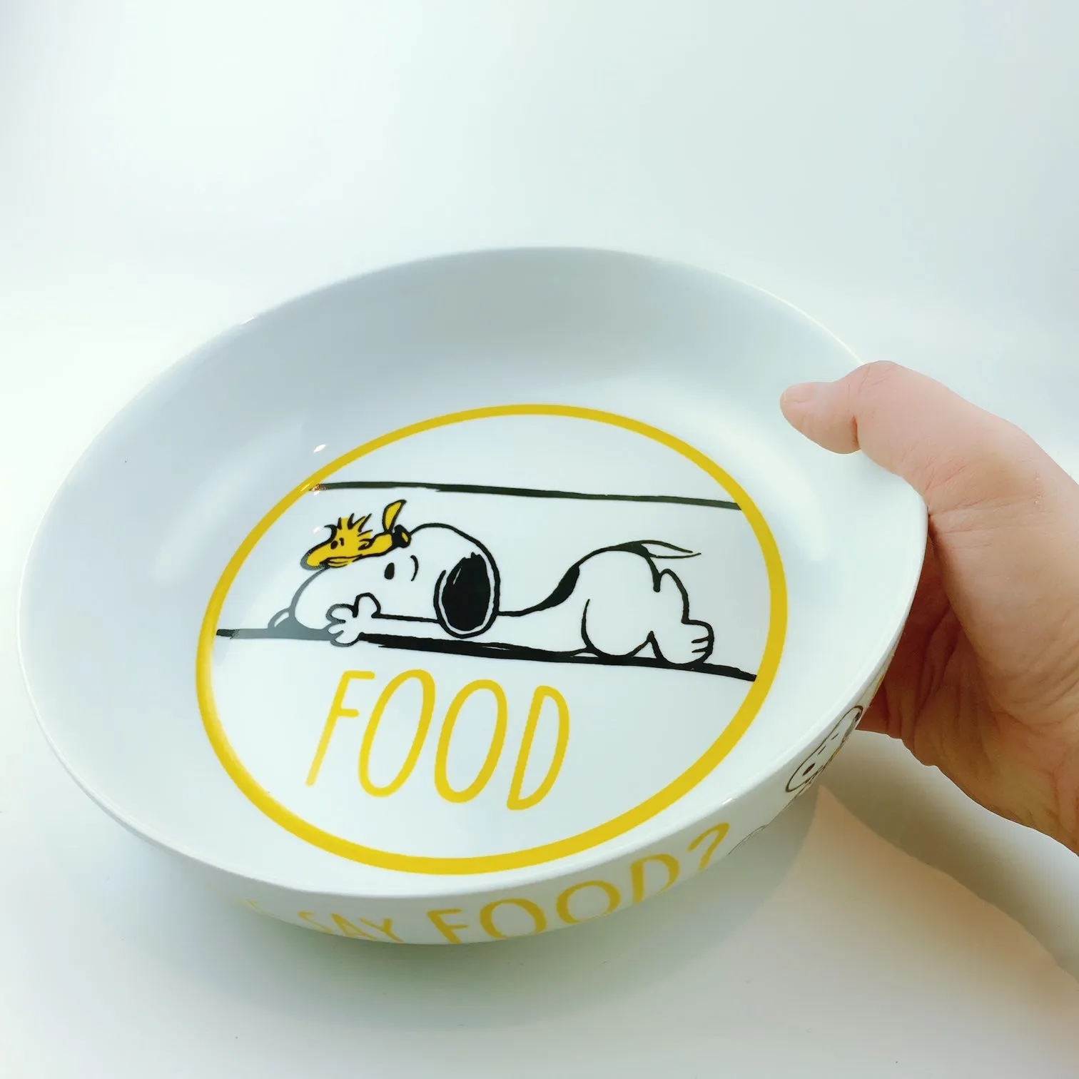 Peanuts Snoopy & Woodstock Prone Dinner Bowl Did Someone Say Food 8.5"