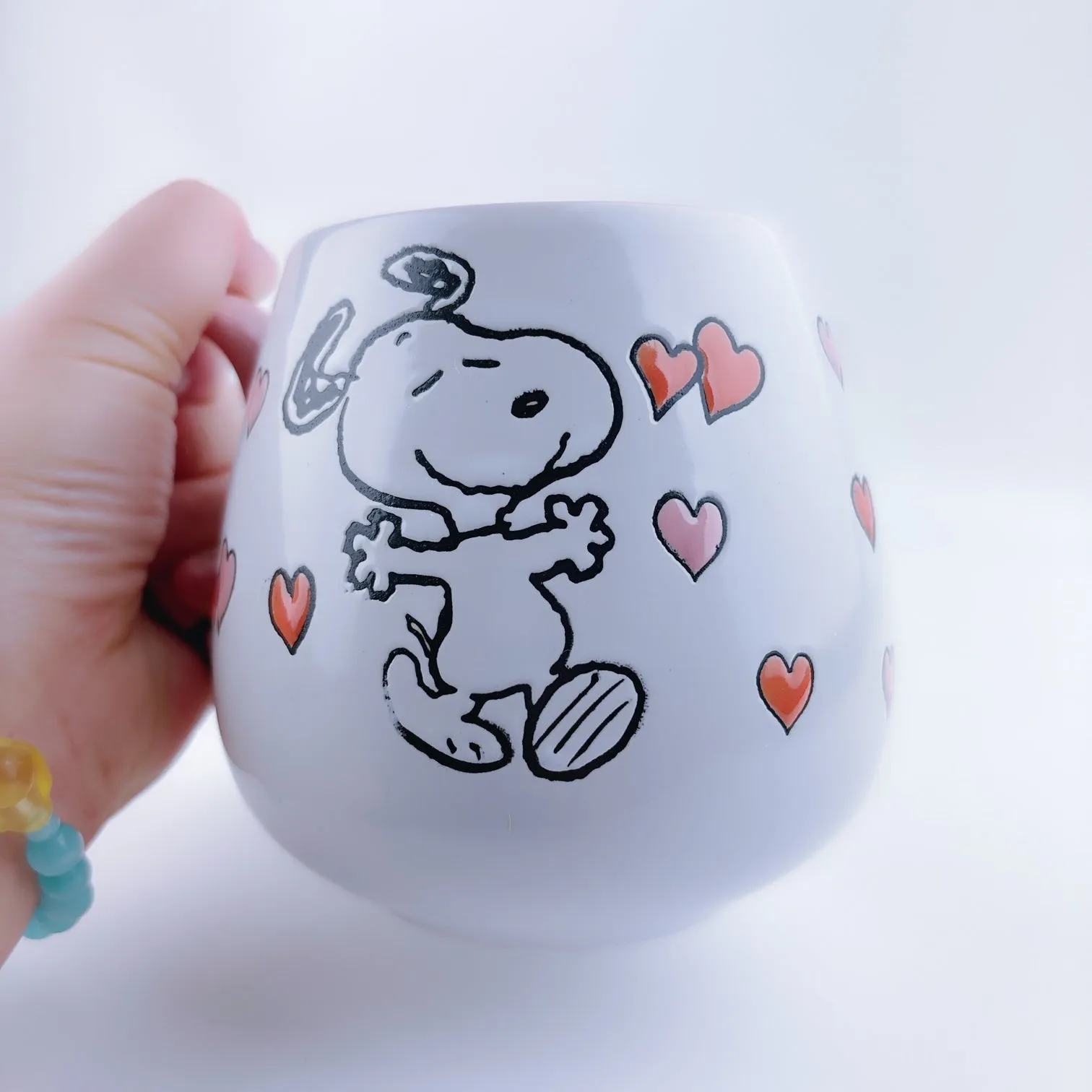 Peanuts Snoopy Dancing Hearts Ceramic Stoneware Pink Mug 20 oz