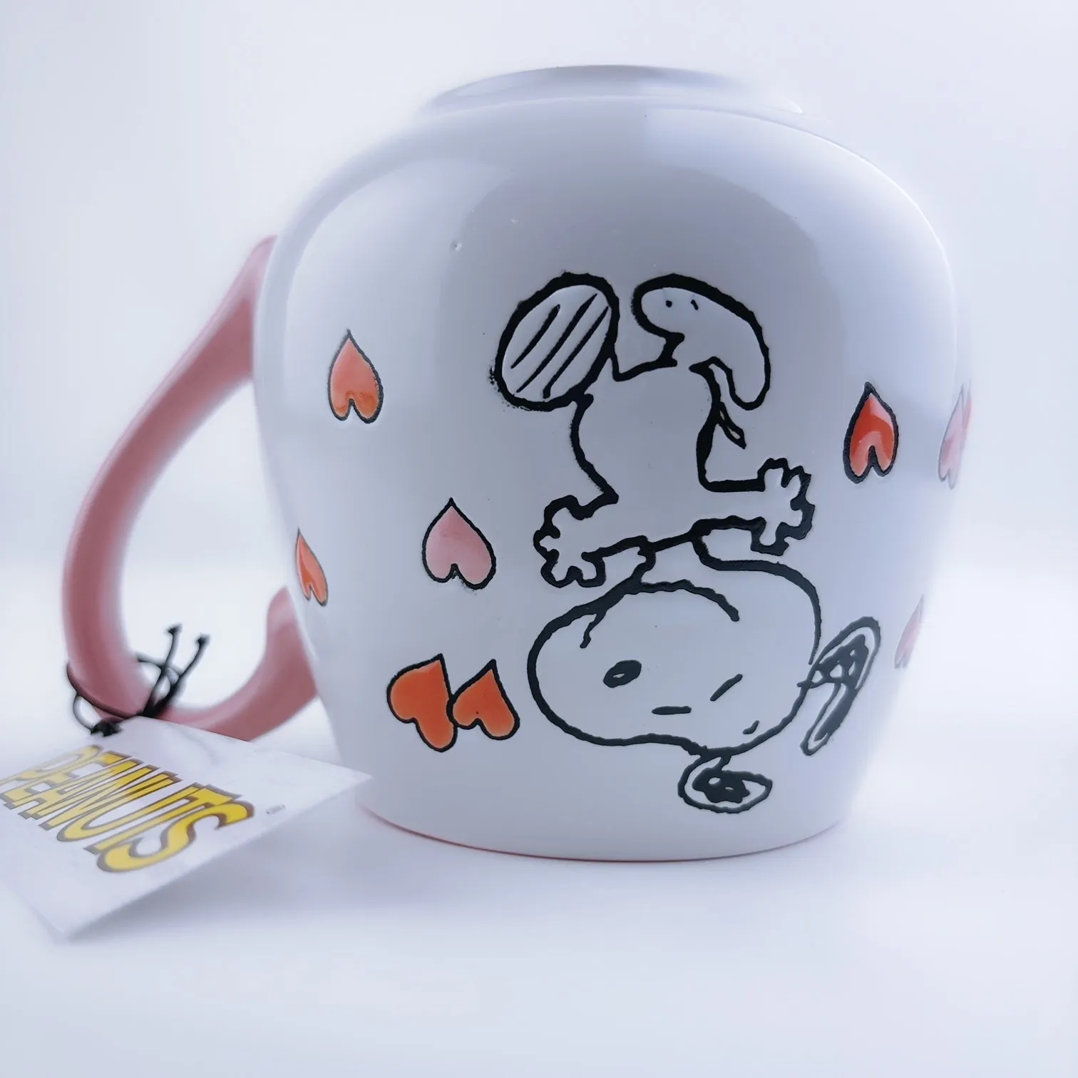 Peanuts Snoopy Dancing Hearts Ceramic Stoneware Pink Mug 20 oz