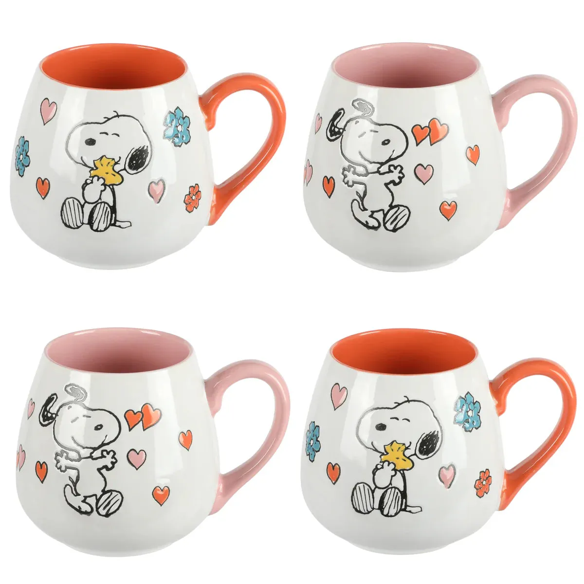 Peanuts Snoopy Dancing Hearts Ceramic Stoneware Pink Mug 20 oz