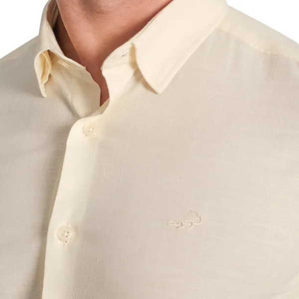 Semi-Casual Slim Fit Shirt with Cutaway Collar-Cream