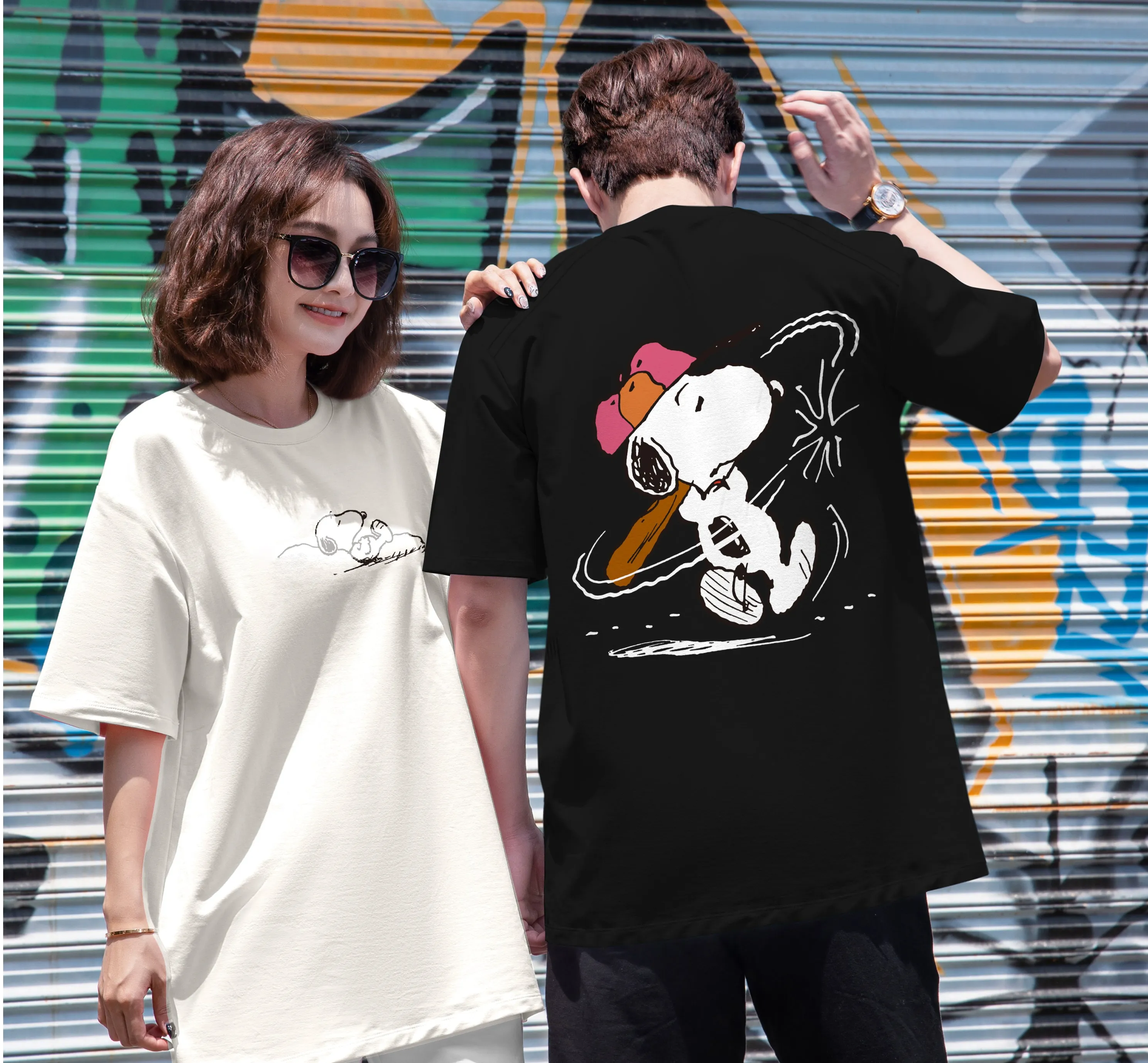 “Snoopy - Baseball” Drop-Shoulder Oversized Tee - 2034