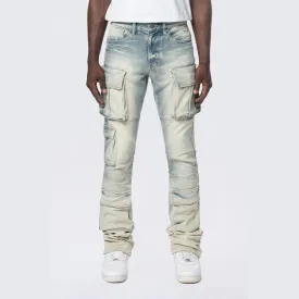 Stacked Utility Multi Pocket Cargo Jeans - Ombre Blue