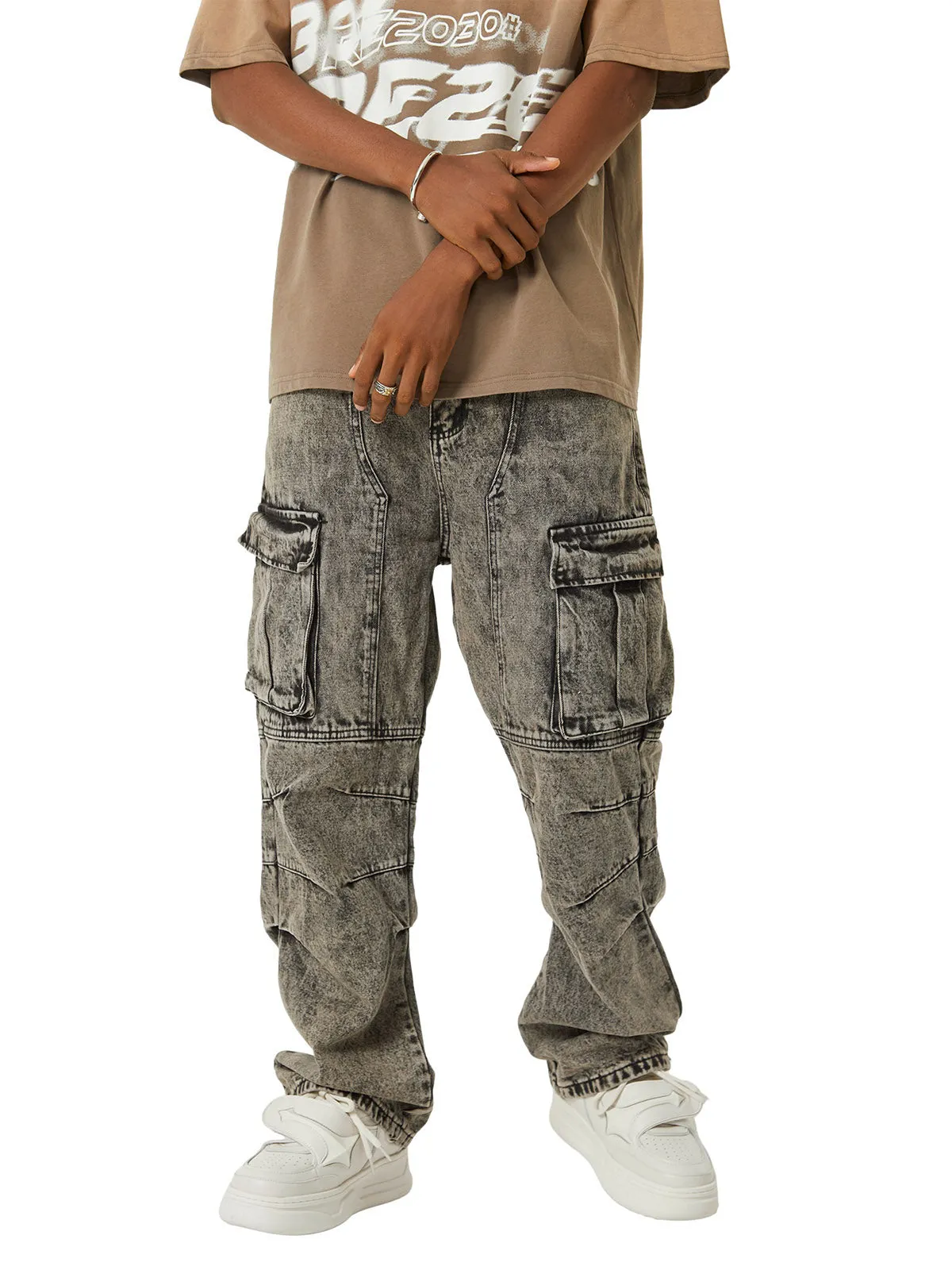 Thesupermade American Street Style Washed Distressed Work Jeans