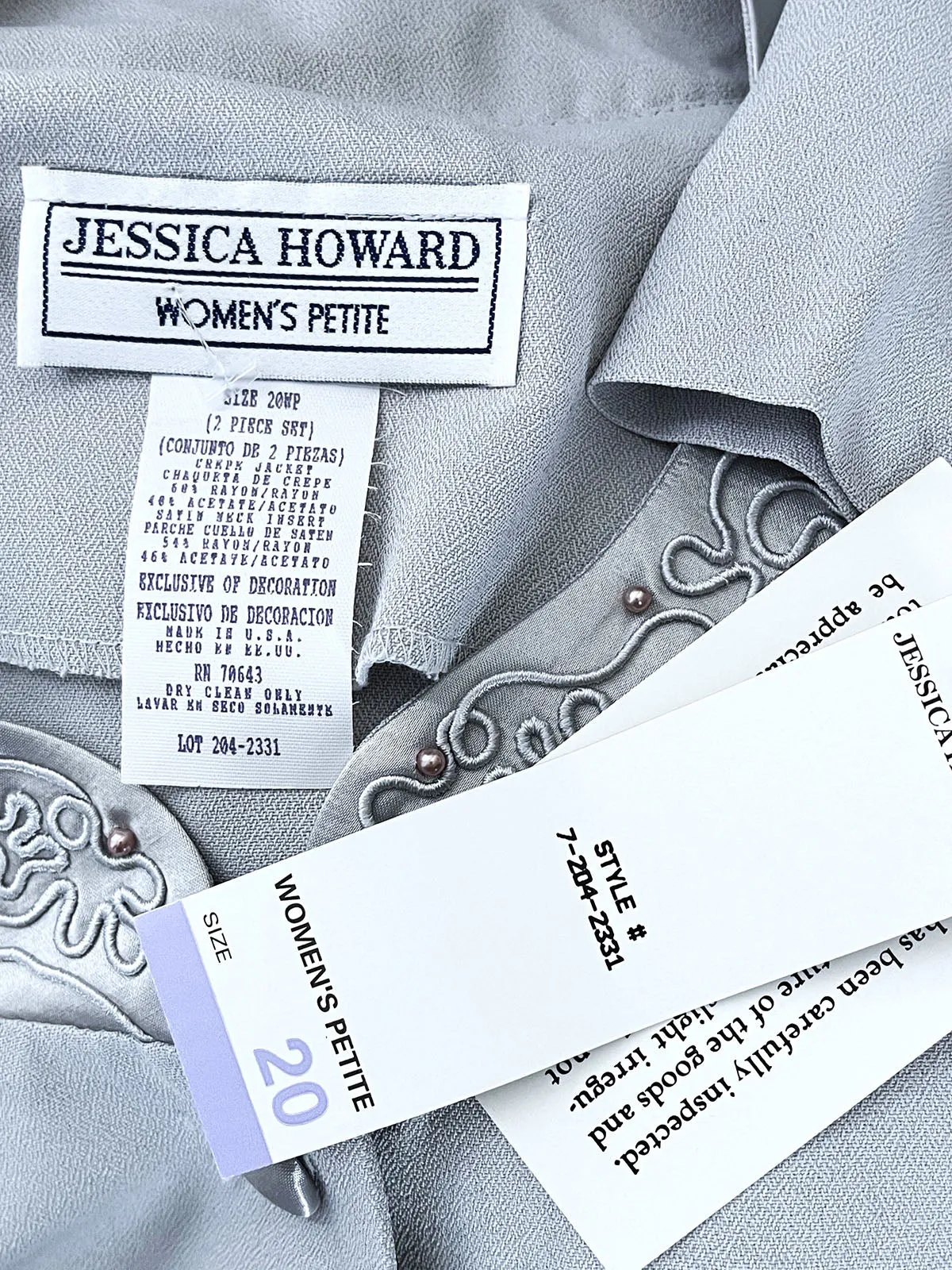 Vintage Jessica Howard Size 20WP Silver Applique Skirt Set NWT