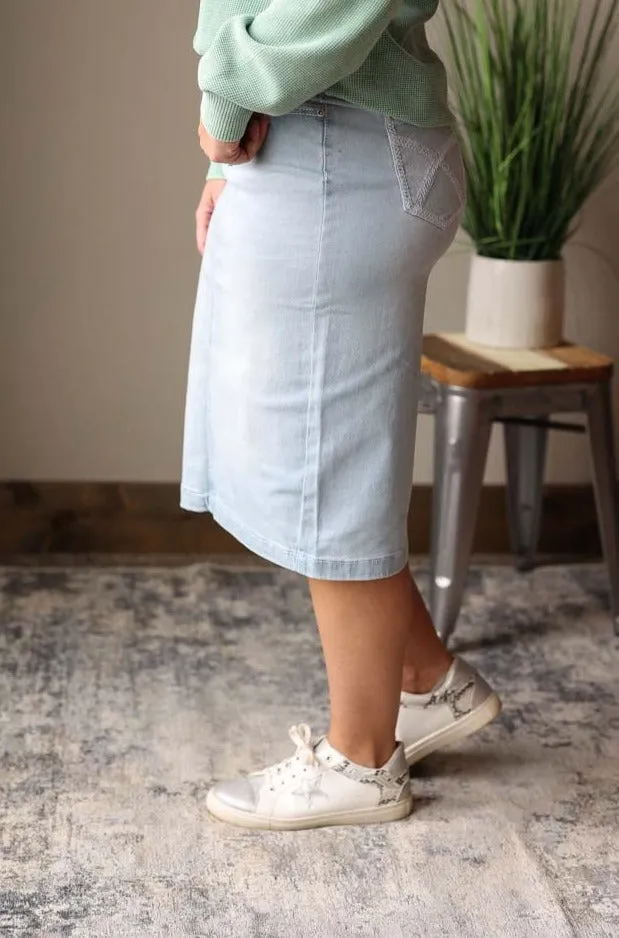 White Stitching Light Wash Denim Skirt